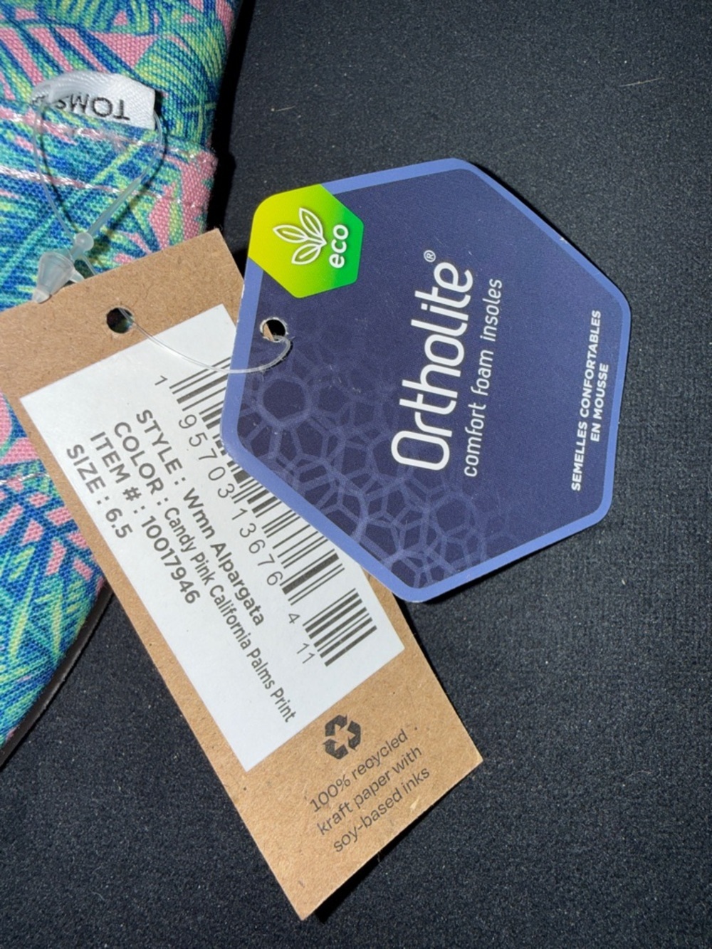 TOMS Tropical Leaf Print Pink & Green Alpargata Flats summer, flats, colorful - Picture 3 of 9